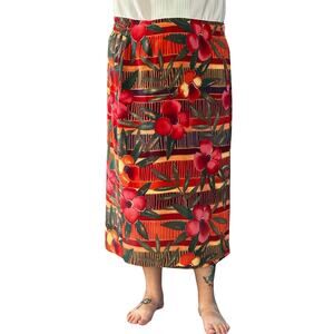 Vintage Hibiscus Tropical Print Plus Size Wrap Skirt Size 20